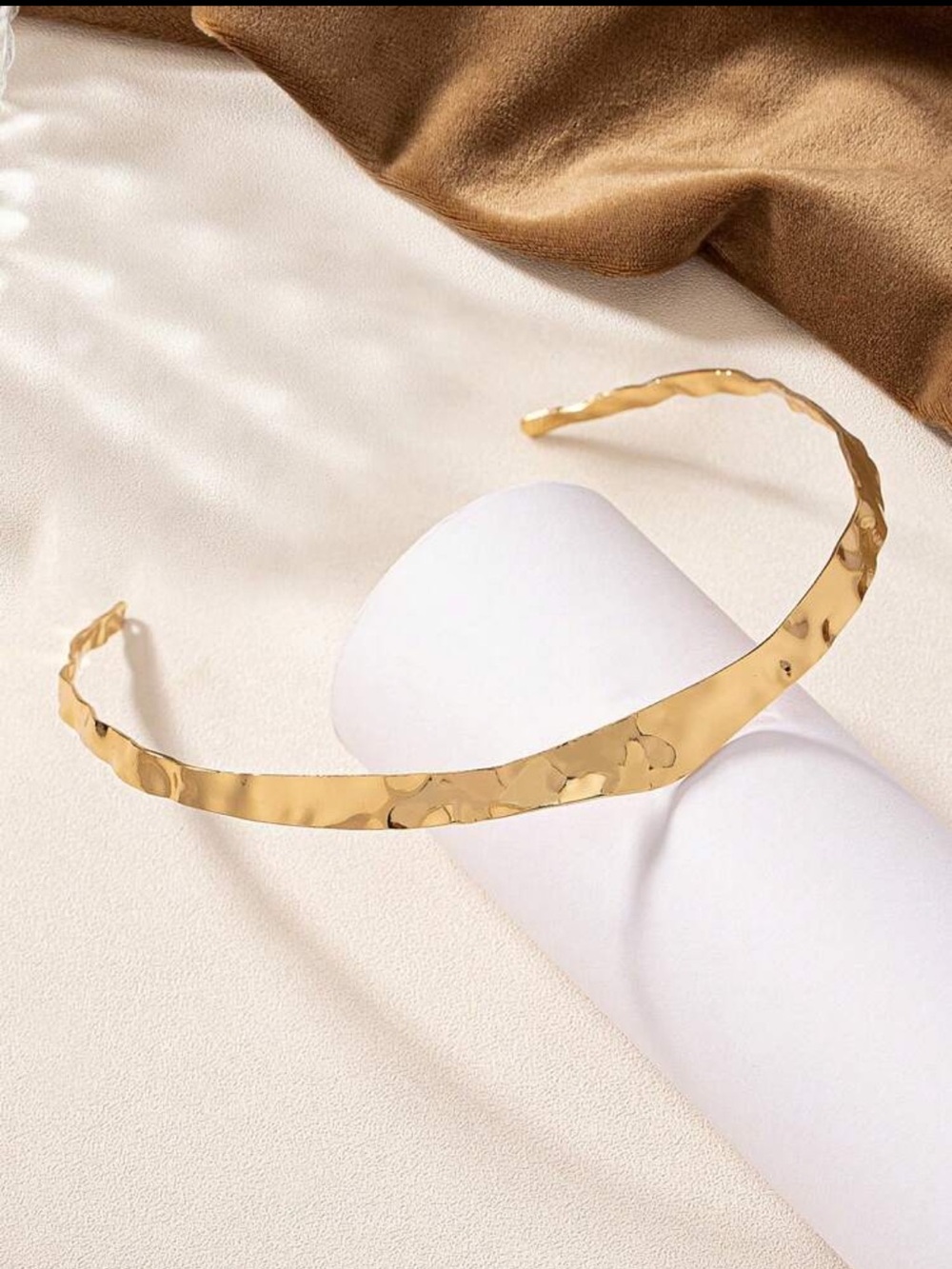 Hammered Gold Tone Metal Headband - Women Accessories